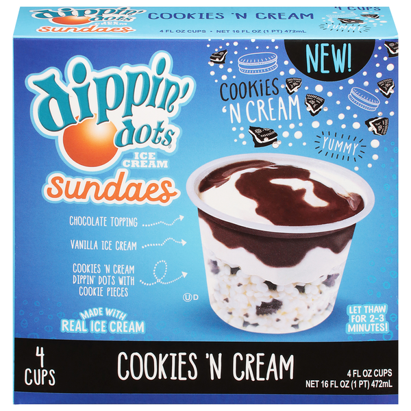 Dippin' Dots Cookies 'N Cream Ice Cream Sundaes - 4 ct
