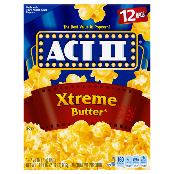 Act II Xtreme Butter Microwave Popcorn - 12 ct