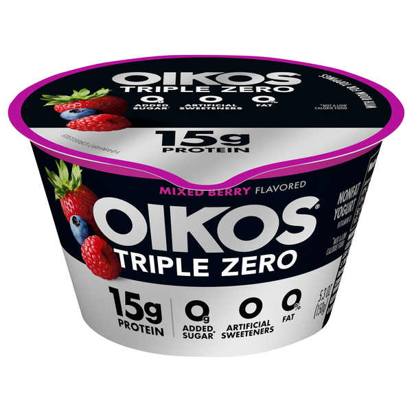 Oikos Triple Zero 15g Protein Non Fat Mixed Berry Blended Greek Yogurt Cup