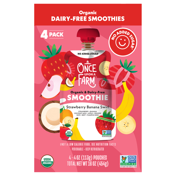 Once Upon A Farm Organic Dairy Free Strawberry Banana Swirl Smoothie 4 ct