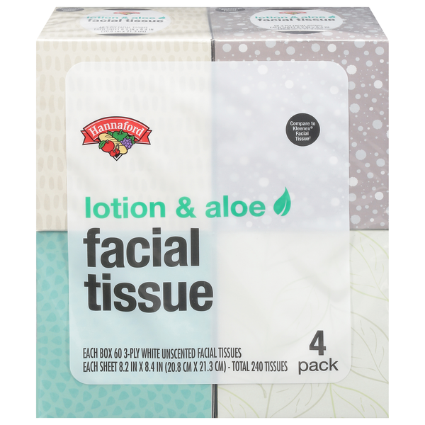 Hannaford Lotion & Aloe 3-Ply Facial Tissue - 4 ct