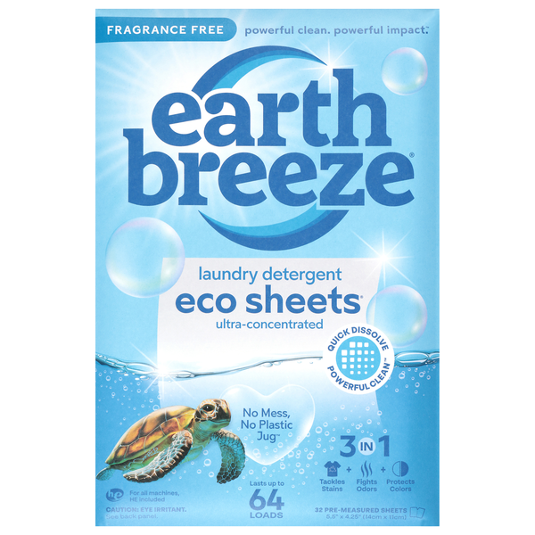 Earth Breeze Fragrance Free Eco Laundry Detergent Sheets