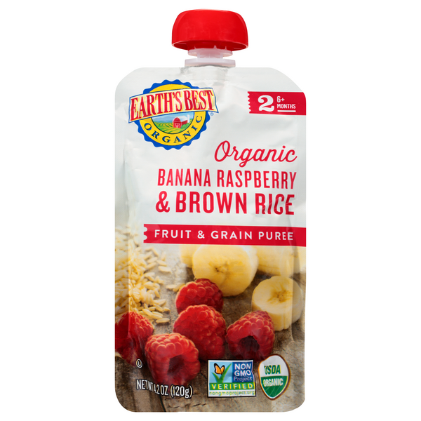 Earth's Best Organic 2 Baby Food Banana Raspberry & Brown Rice Puree