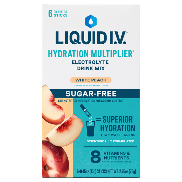 Liquid I.V. Sugar Free White Peach Electrolyte Drink Mix Sticks - 6 ct