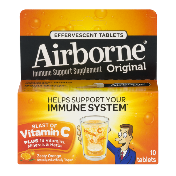 Airborne Immune Support Supplement Zesty Orange Effervescent Tablets