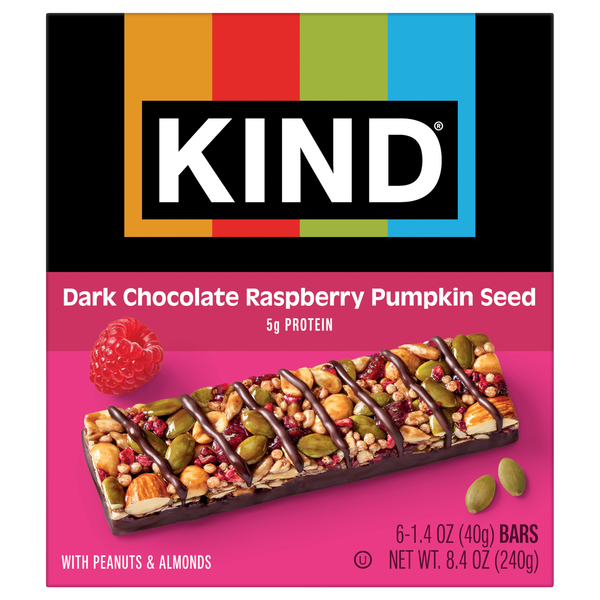 KIND Gluten Free Dark Choc Raspberry Pumpkin Seeds Fruit & Nuts Bars 6 ct