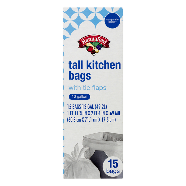 Hannaford Tall Kitchen Bags with Tie Flaps 13 Gallon