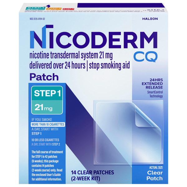 NicoDerm CQ Stop Smoking Patch Extended Release Clear Step #1