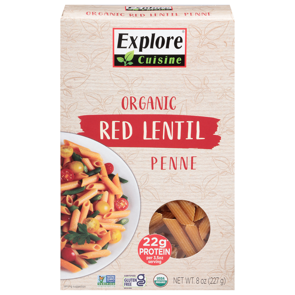 Explore Cuisine Organic Gluten Free Protein Red Lentil Penne Pasta