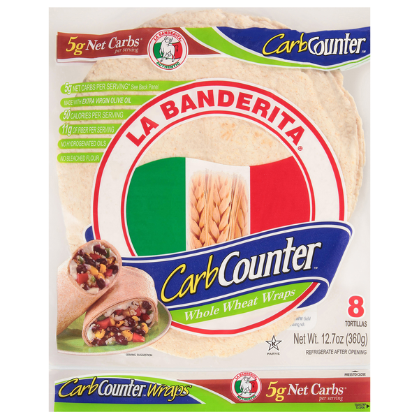 La Banderita Carb Counter Whole Wheat Tortilla Wraps - 8 ct