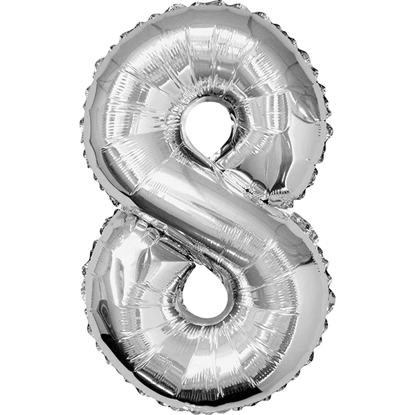 Shape Number 8 Silver Helium-Filled Balloon
