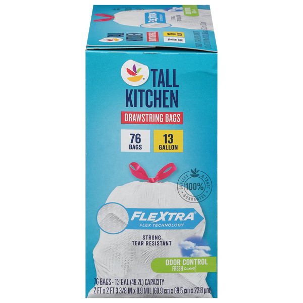 Our Brand Flextra Odor Control Fresh Tall Kitchen Drawstring Bags 13 Gal