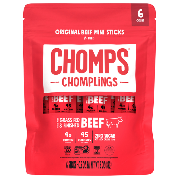 Chomps Chomplings Zero Sugar Original Beef Mini Sticks - 6 ct