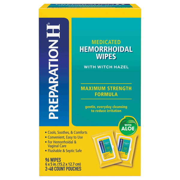 Preparation H Medicated Hemorrhoidal Wipes with Aloe 2 - 48 ct Pouches