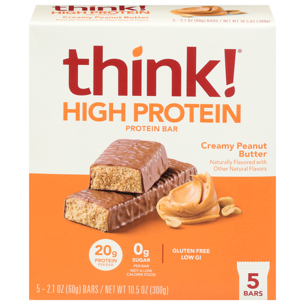 think! Gluten Free Creamy Peanut Butter 20g High Protein Bar - 5 ct