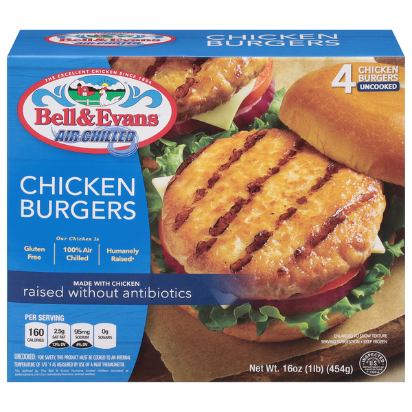 Bell & Evans Chicken Burgers Uncooked - 4 ct Frozen