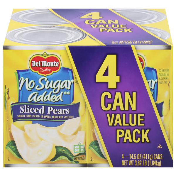 Save on Del Monte Pears Sliced No Sugar Added 4 ct Order Online