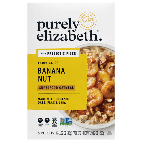 Purely Elizabeth Gluten Free Banana Nut Superfood Oatmeal w/Fiber - 6 ct
