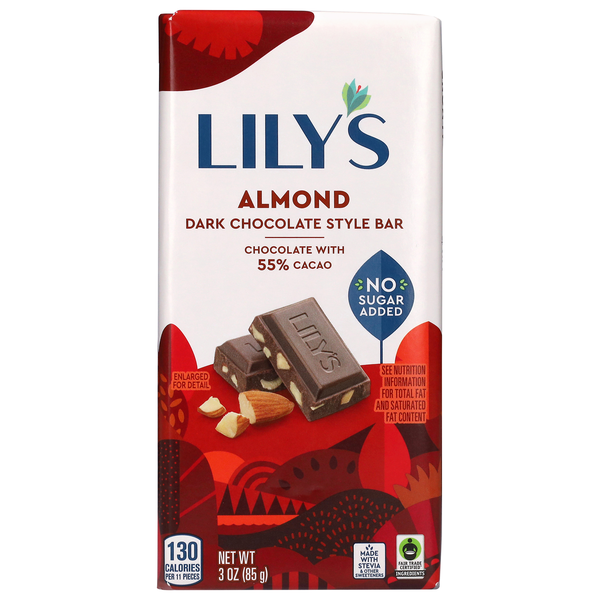 Lily's Gluten Free No Sugar Added Almond Dark Chocolate Candy Bar