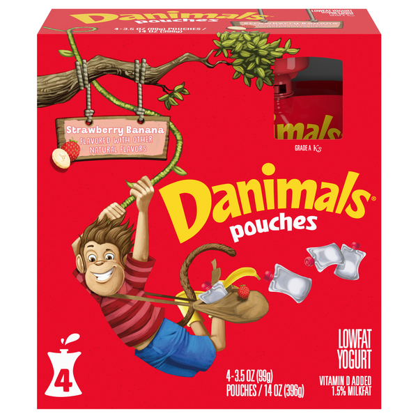 Danimals Low Fat Strawberry Banana Yogurt Pouches - 4 ct