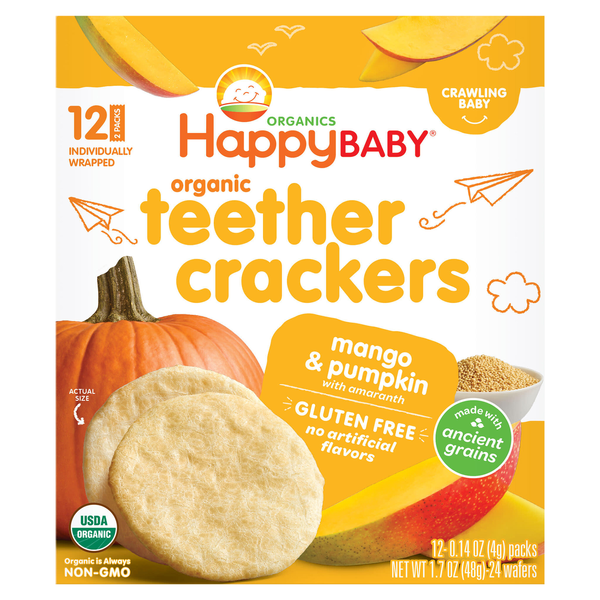 Happy Baby Organics Gluten Free Mango & Pumpkin Teether Crackers - 12 ct