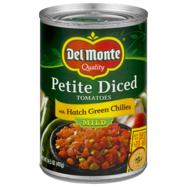 Save on Del Monte Tomatoes Diced Petite with Hatch Green Chilies Mild
