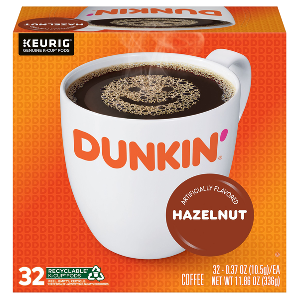 Dunkin Hazelnut Flavored Medium Roast K-Cup Coffee Pods