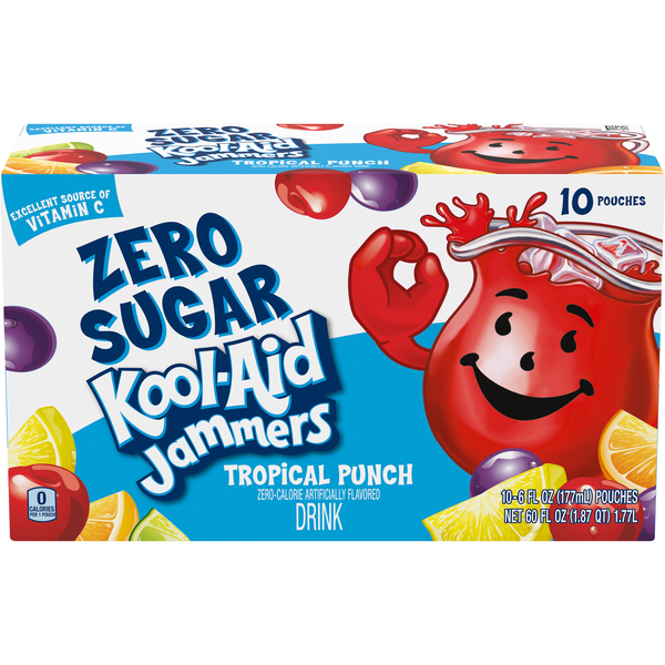 Kool-Aid Jammers Juice Drink Pouches Tropical Punch Zero Sugar - 10 pk