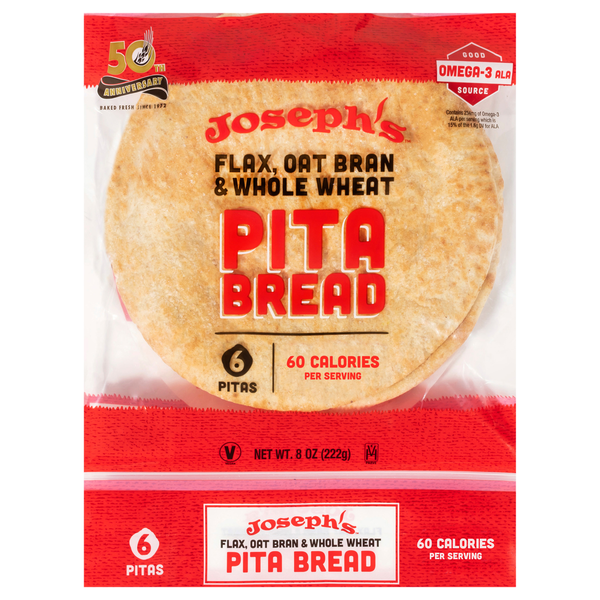 Joseph's Low Carb Flax Oat Bran & Whole Wheat Pita Bread - 6 ct