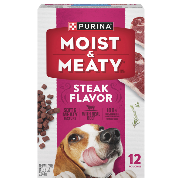 Purina Moist & Meaty Steak Flavor Adult Soft Dog Food - 12 ct