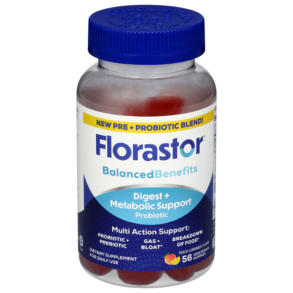 Florastor Probiotic Peach Lemonade Flavor Vegetarian Gummies