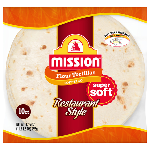 Mission Restaurant Style Medium Soft Taco Flour Tortillas 8 Inch - 10 ct