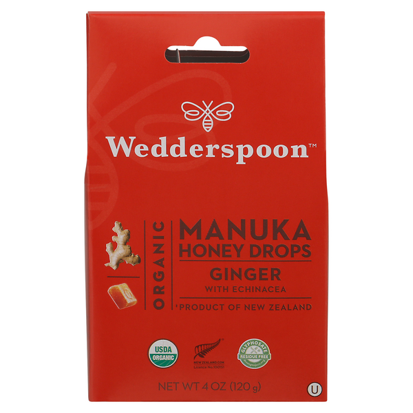 Save on Wedderspoon Manuka Honey Drops Ginger with Echinacea Organic