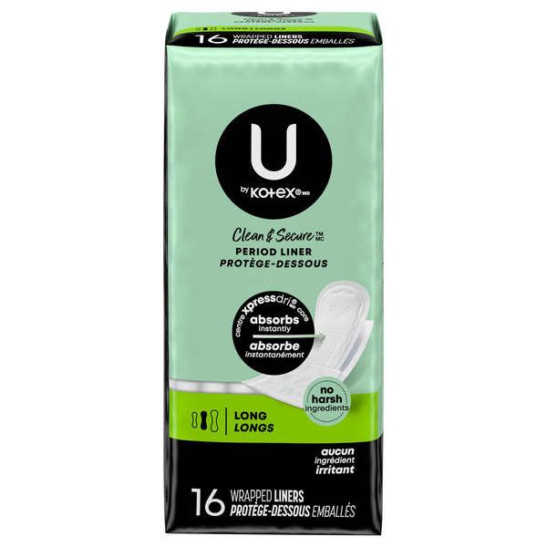 U by Kotex Clean & Secure Unscented Long Wrapped Liners