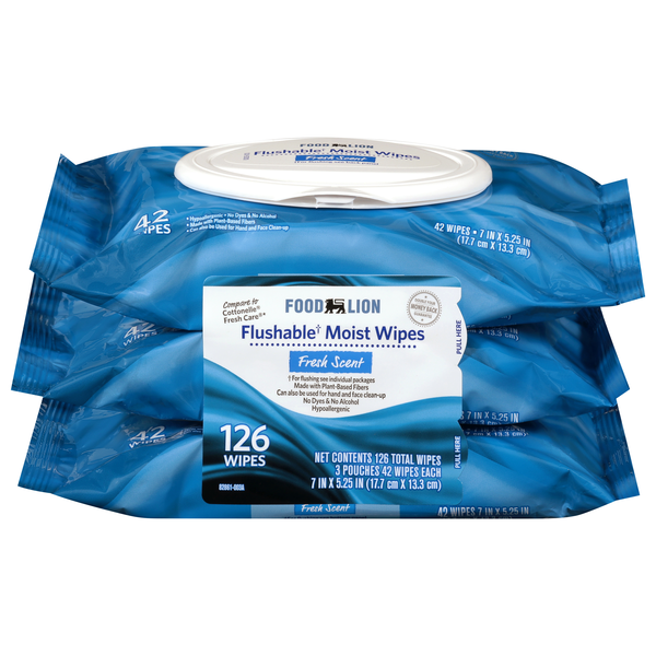Food Lion Fresh Scent Flushable Moist Wipes 42 ct ea - 3 pk