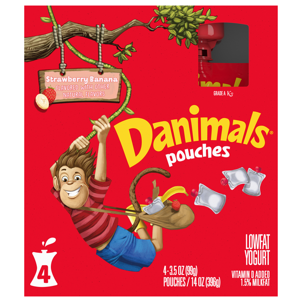 Danimals Low Fat Strawberry Banana Yogurt Pouches - 4 ct