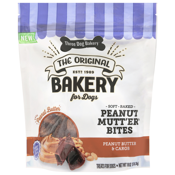 Three Dog Bakery Peanut Mutt'er Bites Peanut Butter & Carob Dog Treats