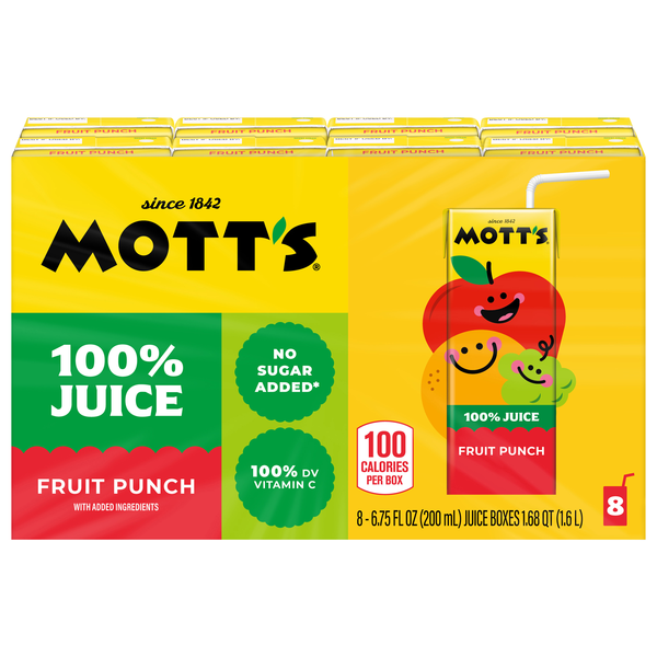 Mott's 100% Juice Boxes Fruit Punch No Sugar Added - 8 pk