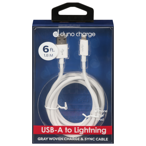 Dyno Charge Woven USB-A to Lightning Charge & Sync Cable 6 ft White