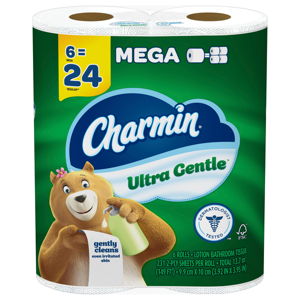 Charmin Ultra Gentle Mega Roll 2-Ply Lotion Toilet Paper Unscented - 6 ct