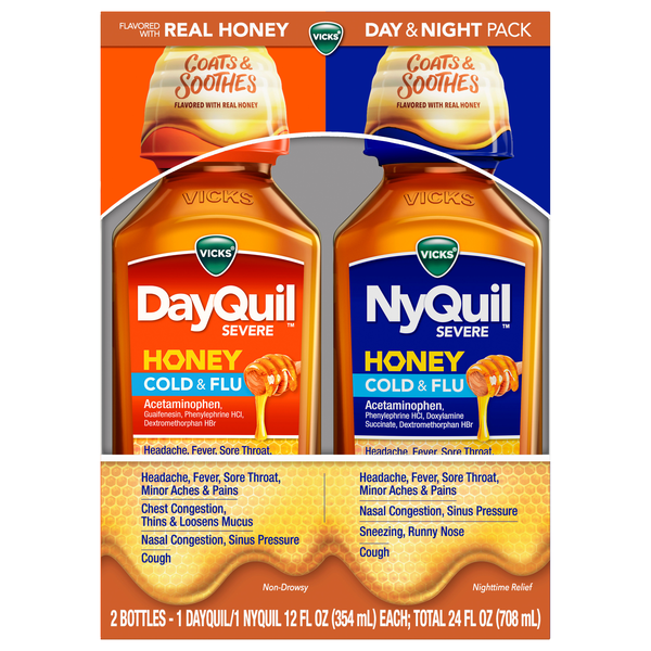 Vick's DayQuil & NyQuil Severe Cold & Flu Liquid Honey - 2 pk