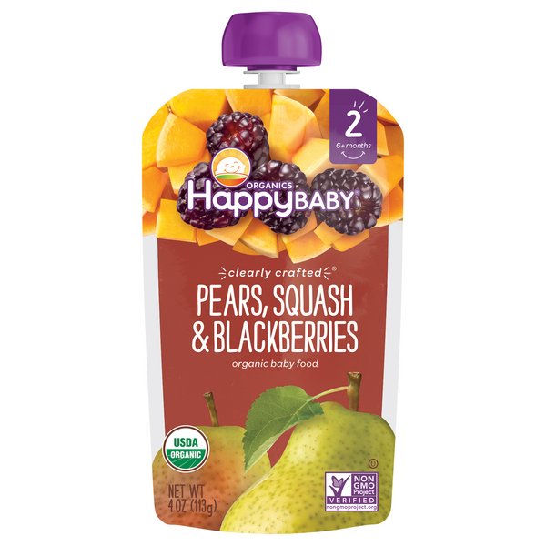 Happy Baby Organics 2 Baby Food Pears Squash & Blackberries