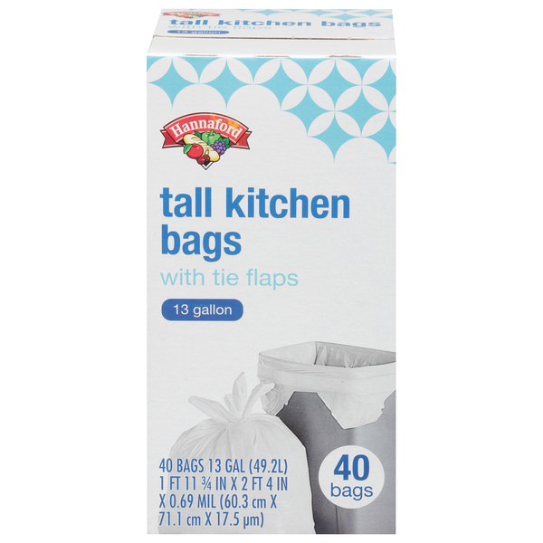 Hannaford Tall Kitchen Bags with Tie Flaps 13 Gallon
