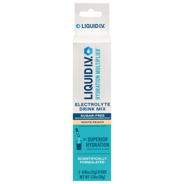 Liquid I.V. Sugar Free White Peach Electrolyte Drink Mix Sticks - 3 ct