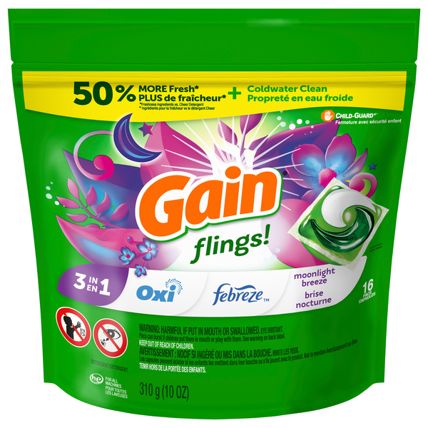 Gain Flings! Moonlight Breeze 3-in-1 Laundry Detergent Pacs - 16 ct