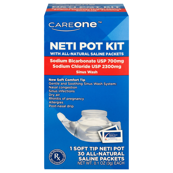 CareOne Neti Pot Kit with All-Natural Saline Packets