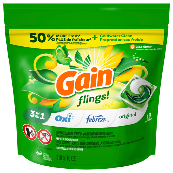 Gain Flings! Original 3-in-1 Laundry Detergent Pacs - 16 ct