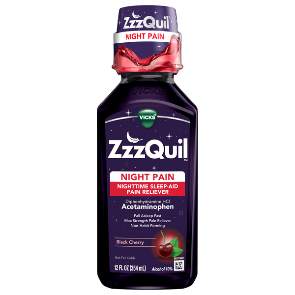 Vicks ZzzQuil Night Pain Nighttime Sleep-Aid Pain Reliever Black Cherry