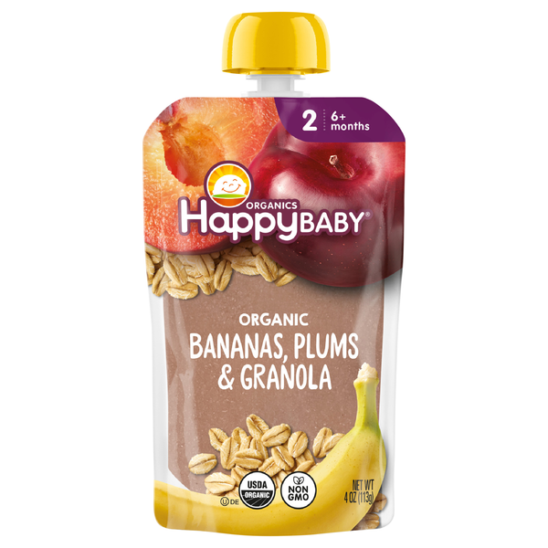 Happy Baby Organics 2 Baby Food Bananas Plums & Granola