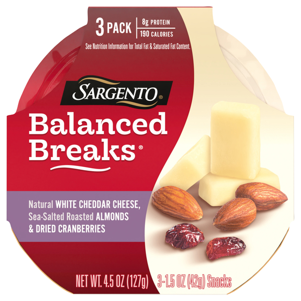 Sargento Balanced Breaks White Cheddar Cheese Almonds & Cranberries 3 ct